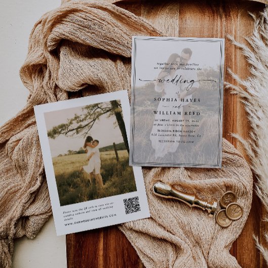 QRコーモダンド写真の予算のスクリ結婚プト 招待状