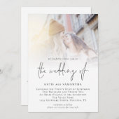 QRコーモダンド写真レズビアンのスクリプ結婚ト 招待状 (正面/裏面)