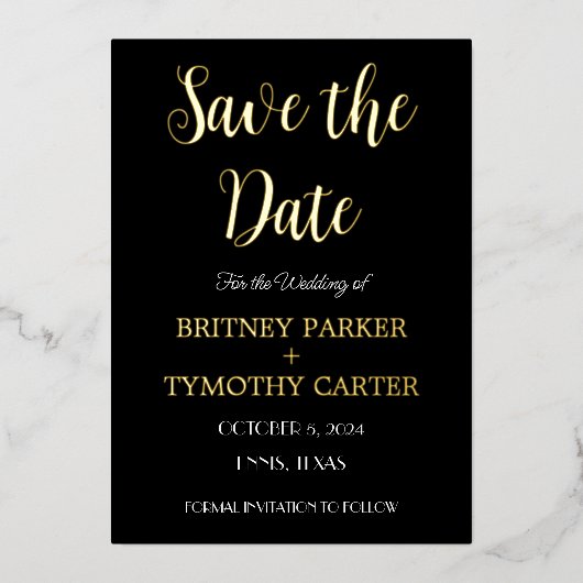 QRコーモダンド写真書道ブラックの結婚Foi 箔招待状 (正面)