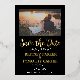 QRコーモダンド写真書道ブラック結婚ズ 箔招待状