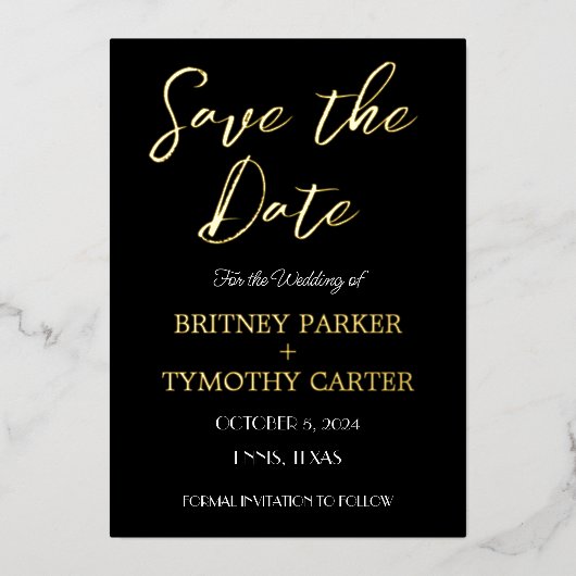 QRコーモダンド写真書道ブラック結婚ズ 箔招待状 (正面)