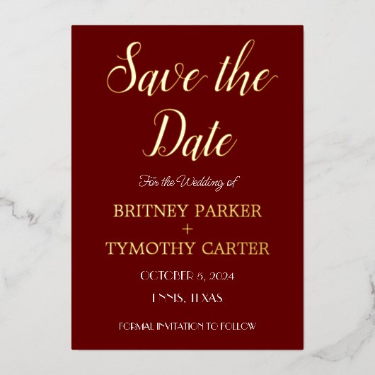 QRコーモダンド写真書道ブルゴーニュ結婚ズ 箔招待状 (正面)