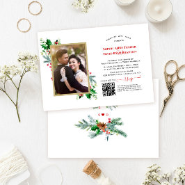 QRコーモダンド冬の休日の写真結婚 招待状