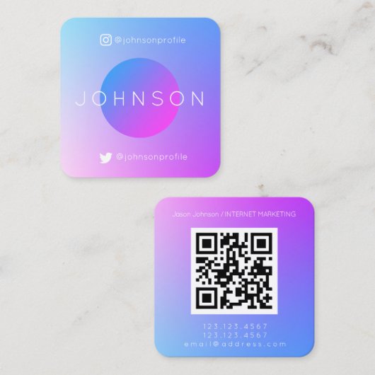 QRコーモダンド勾配を持つ幾何学的スタイル スクエア名刺 (正面/裏面)