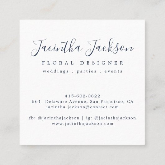 QRコーモダンド水色フローラブルーピンクエレガント スクエア名刺 (裏面)