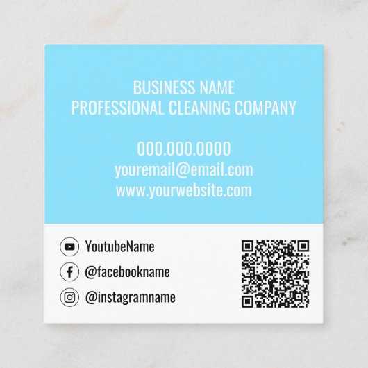 Qrコーモダンド清掃会社付きライトブルー スクエア名刺 (裏面)