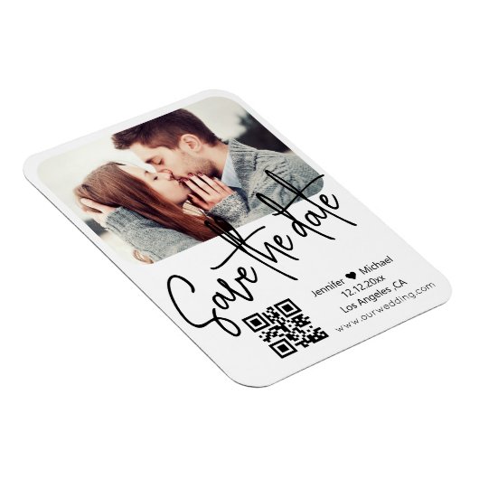 qrコーモダンド白結婚の写真の日付を保存 マグネット (右側)