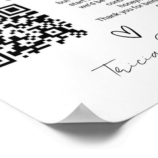 QRコーモダンド白黒ハネムーン基金結婚ズ ポスター (角)