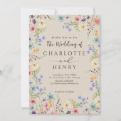 QRコーモダンド素朴シンプルワイルドフラワー結婚ズ 招待状 (正面)