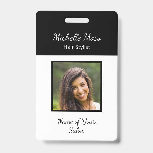 QRコーモダンド美容師白黒 バッジ (正面)