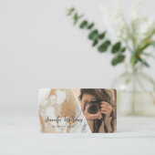 QRコーモダンド金ゴールド白大理石写真家 名刺 (スタンド正面)