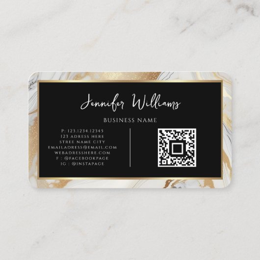 QRコーモダンド金ゴールド白大理石写真家 名刺 (裏面)