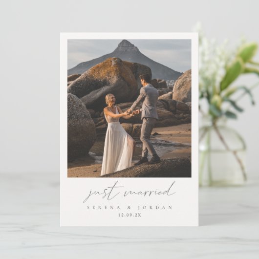 QRコーモダンド2フォトたった今結婚しました結婚 案内状 (スタンド正面)