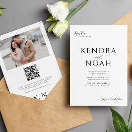QRコーモダンドPHOTO白黒結婚の 招待状