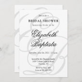 QRコーモノグラムのドブライダルシャワー付きミニマル 招待状 (正面/裏面)