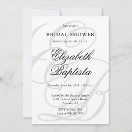 QRコーモノグラムのドブライダルシャワー付きミニマル 招待状