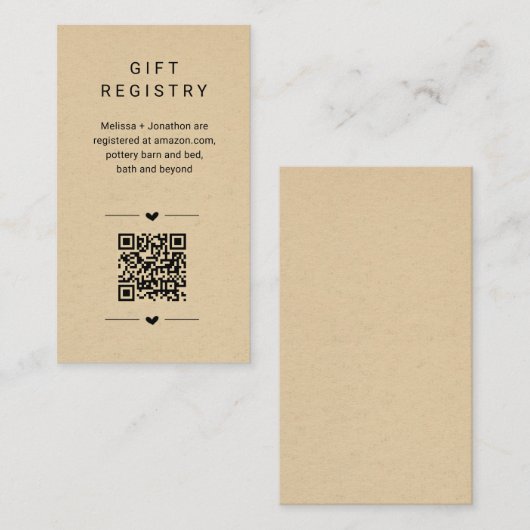 QRコーユニークドギフト登録カードの挿入 エンクロージャーカード (正面/裏面)