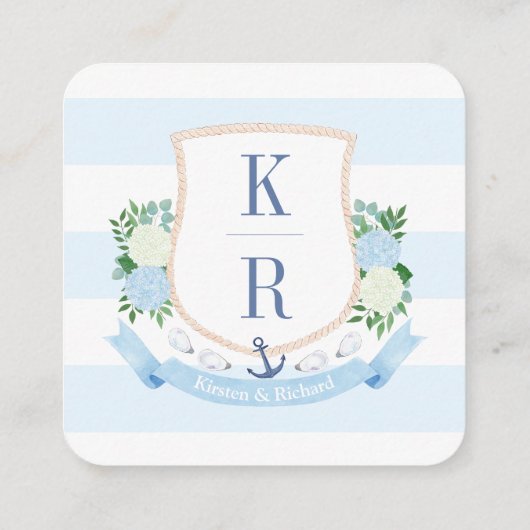 QRコー名門私立校風のドコースタルモノグラム結婚式RSVP エンクロージャーカード (裏面)