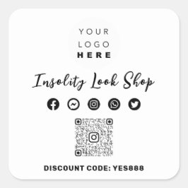 QRコー感謝していドロゴ割引コード白黒 スクエアシール