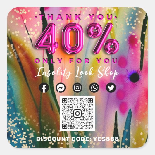 QRコー感謝していドロゴ割引フローラ金ゴールド40%オフ スクエアシール (正面)