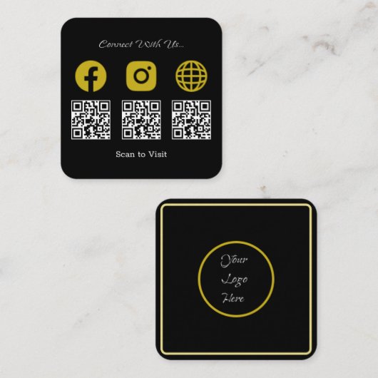 QRコー数々のドのソーシャルモダンメディアサイン スクエア名刺 (正面/裏面)