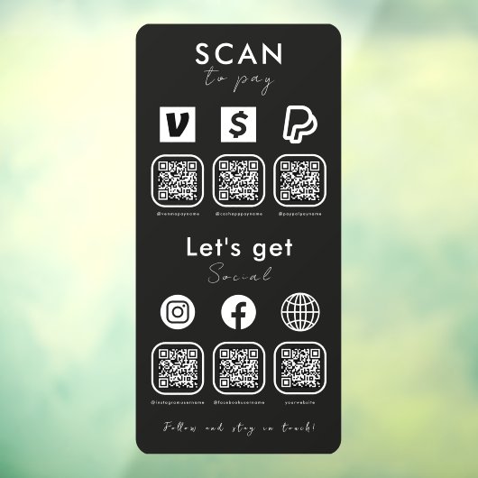 QRコー数々のドスキャンを支払うConnect With Us Black ウィンドウサイン (シート3)