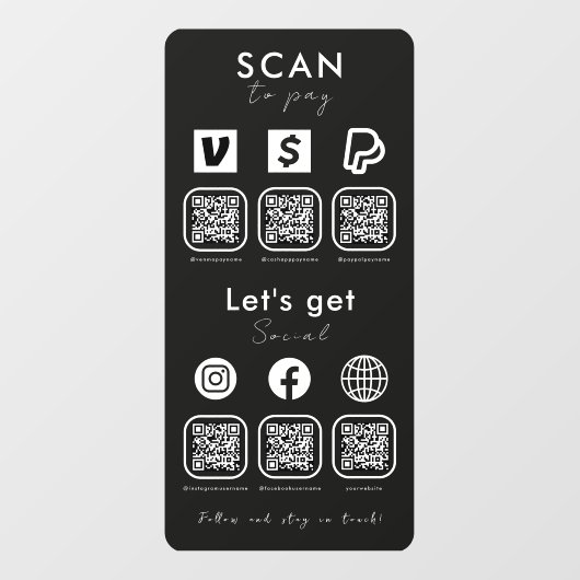 QRコー数々のドスキャンを支払うConnect With Us Black ウィンドウサイン (シート)