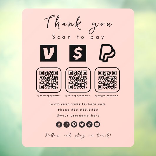 QRコー数々のドPaypal Venmoキャッシュアプリピモダンンク ウィンドウサイン (シート3)