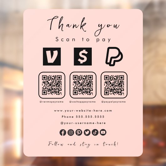 QRコー数々のドPaypal Venmoキャッシュアプリピモダンンク ウィンドウサイン (シート2)