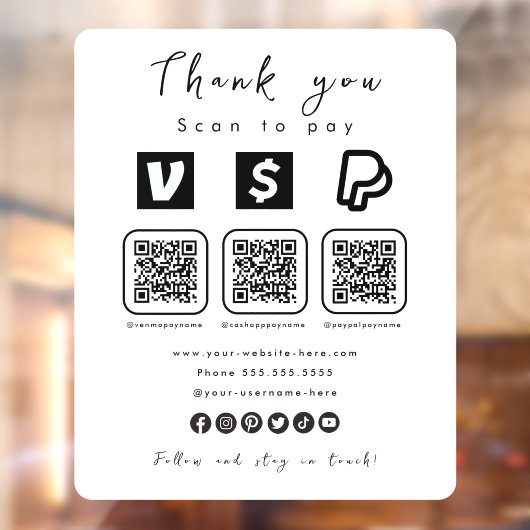 QRコー数々のドPaypal Venmoキャッシュアプリホワモダンイト ウィンドウサイン (シート2)