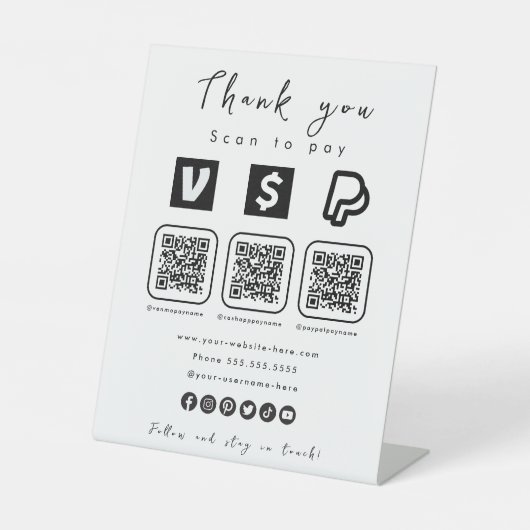 QRコー数々のドPaypal Venmoキャッシュアプリホワモダンイト 台座サイン (正面)