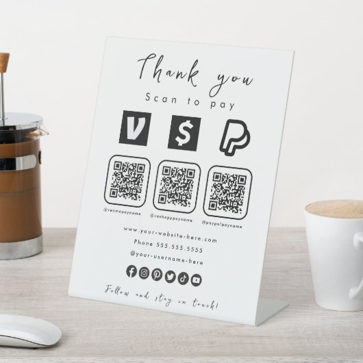 QRコー数々のドPaypal Venmoキャッシュアプリホワモダンイト 台座サイン (インサイチュ)