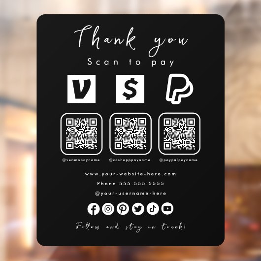 QRコー数々のドPaypal Venmo Cash App Black ウィンドウサイン (シート2)