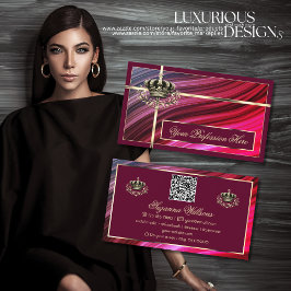 QRコー王室のド付きピンクブルゴーニュ金ゴールドクラウン 名刺