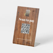 QRコー素朴ドを支払う木製ビジネスロゴスキャン 台座サイン (正面)