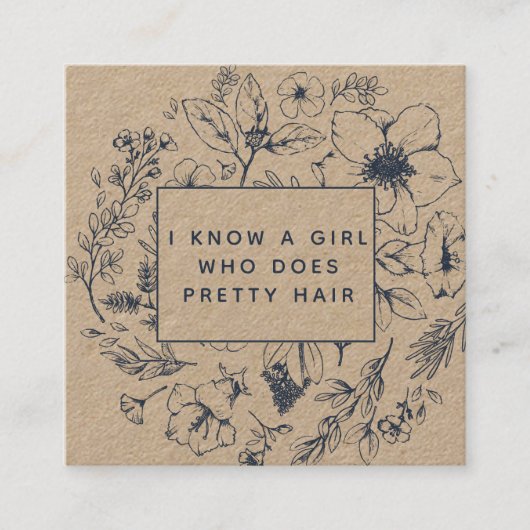 QRコー素朴ドボタニカルクラフトネイビーブルー紹介 スクエア名刺 (正面)