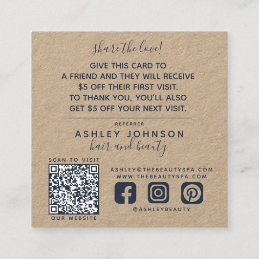 QRコー素朴ドボタニカルクラフトネイビーブルー紹介 スクエア名刺 (裏面)