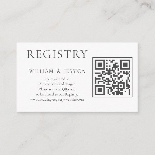 QRコー結婚ドを使用したミニマリストのレジストリ エンクロージャーカード (正面)