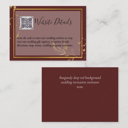 QRコー結婚ドRSVPギフト詳細Webサイト 名刺 (正面/裏面)