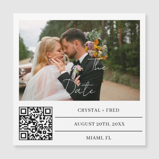 QRコ救ード付き写真Te日付マグネット (正面)