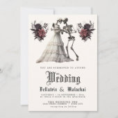 QRゴシック様式ローズウッドブーケ骨格カップル 招待状 (正面)