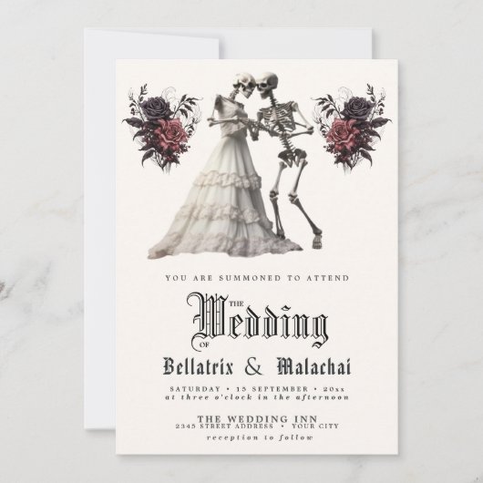 QRゴシック様式ローズウッドブーケ骨格カップル 招待状 (正面)