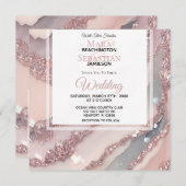 *~* QRシルバー赤面ピンクアゲートAR66 RSVP 結婚's 招待状 (正面/裏面)