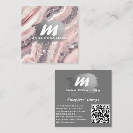*~* QRシルバーAP66グリッターピンクアゲート スクエア名刺 (正面/裏面)