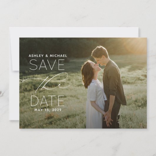 QRシンプルコードスクリプトフォトウェディング日付の保存 案内状 (正面)