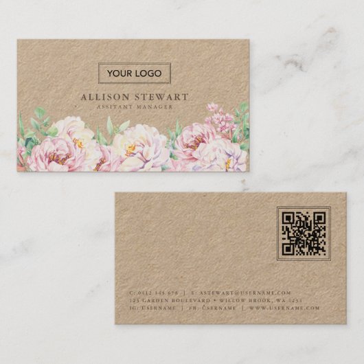 QRシンプルコード付きエレガントフローラ名刺 名刺 (正面/裏面)