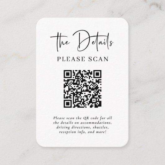 QRシンプルコーモダンドを使用した結婚詳細 エンクロージャーカード (正面)