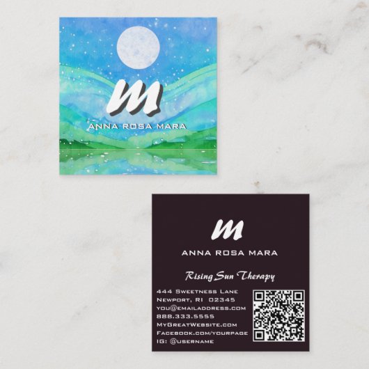 *~* QRスカイブルーSUN抽象芸術横自然AP93 スクエア名刺 (正面/裏面)