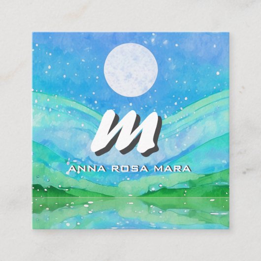 *~* QRスカイブルーSUN抽象芸術横自然AP93 スクエア名刺 (正面)