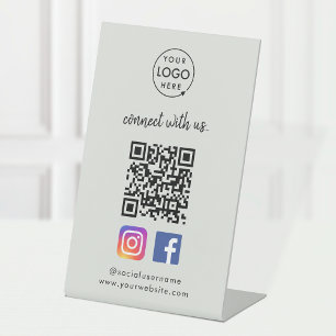 QRスキャンによる接続 Instagram Facebookグレー 台座サイン